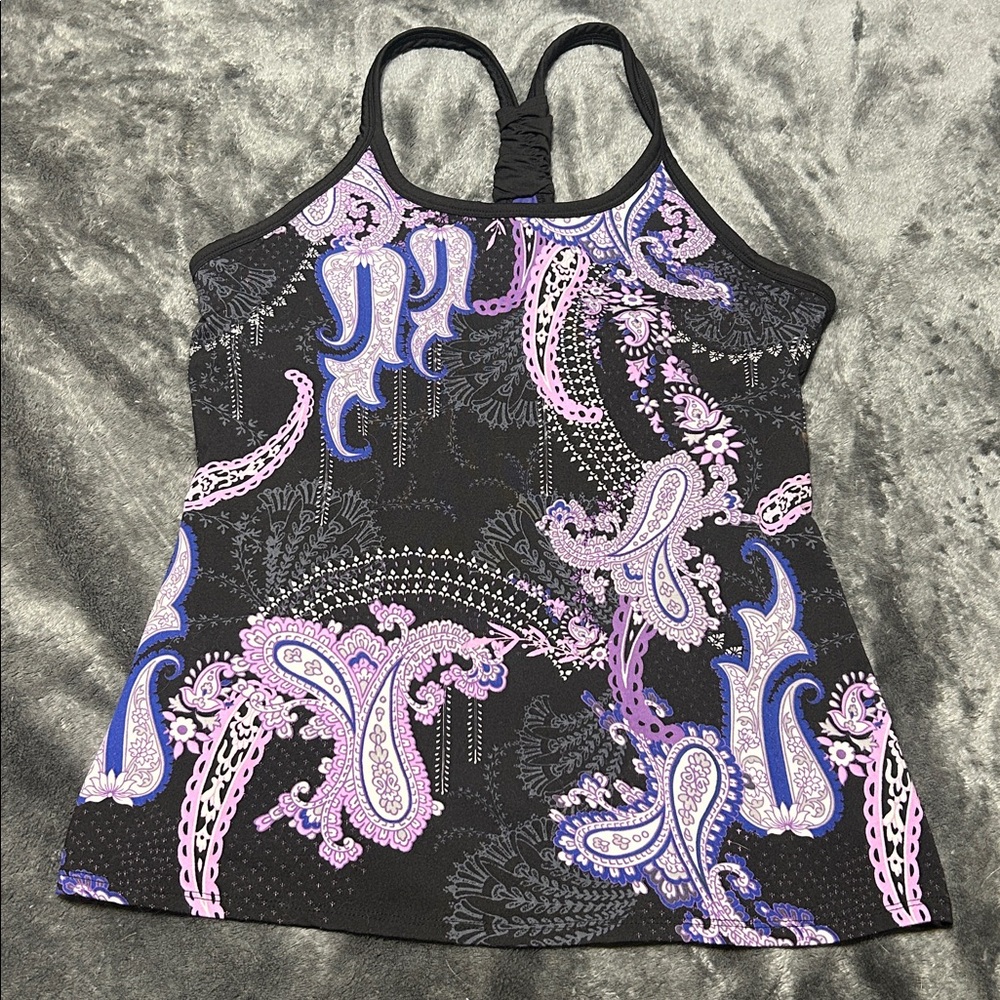 Athleta Pavitra Paisley Racerback Tank Top Shelf Bra Women's Size M